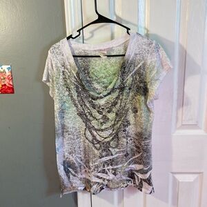 Pinkeli Graphic Green and Gray Relaxed T-Shirt Blouse Size 1X